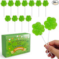4E's Novelty 24 Pack St. Patrick's Day Shamrock Lollipops, Green Apple Flavor Individually Wrapped Shamrock Shape Candies, St Patricks Suckers Party Favors Goodie Bag Fillers, Fun St Patty's Day Office Classroom Candy