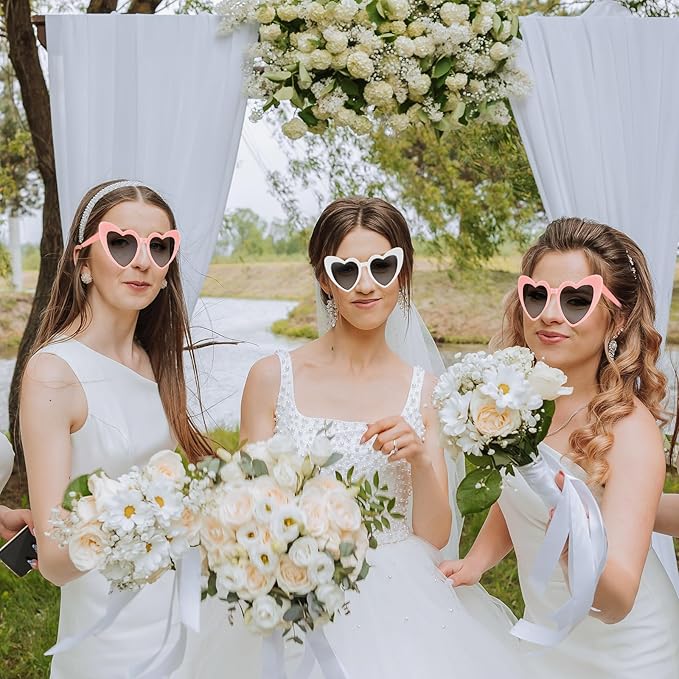 6 Pack Bachelorette Sunglasses Heart Shaped Sunglasses Vintage Heart Glasses for Women Wedding Party Decor