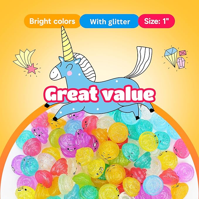 Unicorn Poop Mini Toys - Unicorn Party Favors - 100 pcs - Glitter Unicorns Party Supplies - Shimmering Rainbow Poop Mini Toy - Bulk Vending Machine Toys
