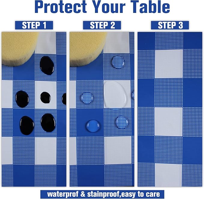 Kesfey 12 Packs Bule and White Checkered Tablecloths Party Picnic Disposable Table Covers 54 × 108 Inches Splashproof Plastic Checkered Gingham Tablecover for Outdoor Dinners Party Retro Celebrations
