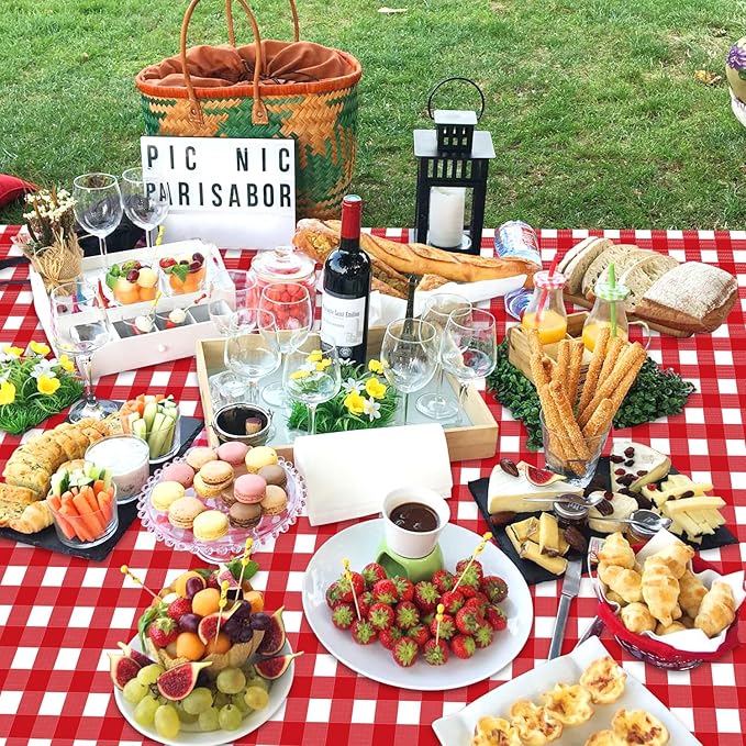 4 Pack Red Gingham Tablecloths, Red and White Checkered Tablecloths 86.6 x 51.2 Inches Gingham Table Covers Rectangular Waterproof Picnic Table Covers for Birthday Party Crawfish Boil Party Supplies