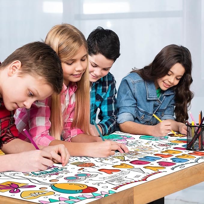 OHOME Birthday Giant Coloring Tablecloth - Birthday Decorations - Arts and Crafts for Kids Ages 8-12,Kids Crafts for 4 5 6 7 8 9 10 Year Old Girl Boy Gift,School Stuff Supplies for 4-8