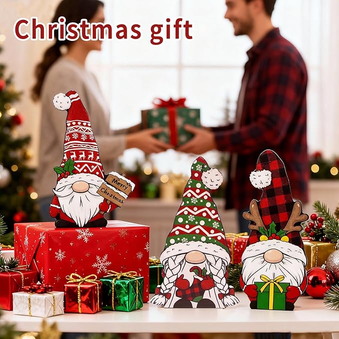 3Pcs Christmas Gnomes Decorations Indoor Christmas Table Decor Wooden Gnomes for for Home,Fireplace Mantel,Shelf,Office Desk,Party Decor-Xmas Holiday Decorations