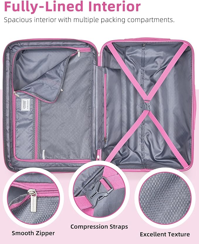 LARVENDER Luggage Sets 6 Piece Hardside Expandable Suitcase with Wheels TSA Lock, PC+ABS Hardshell Lightweight Travel Luggage Sets for Women, Glossy Berry, 6 Piece Set