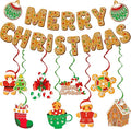 Gingerbread Man Christmas Decorations Set with Merry Christmas Banner Hanging Swirls Garland and Ceiling Streamers for Xmas Holiday Party Supplies Home Office Fireplace Decoration