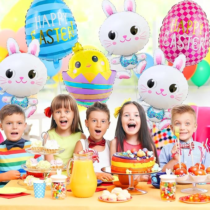 6PCS Easter Balloons Include Bunny and Egg Balloons for Easter Party Supplies, Bunny Birthday Decorations, Easter Carrot and Picnic Party Decor