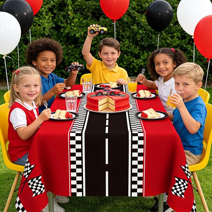 Slergut Race Car Birthday Party Decorations, 6 Pack Racing Car Tablecloth Checkered 54"x108", Race Cars Decorations Party Supplies Favors, Cars Birthday Decoration for Boys Baby Shower