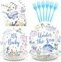 96Pcs Under The Sea Baby Shower Decorations Ocean Theme Party Plates and Napkins Disposable Sea Life Tableware Set Under The Sea Party Supplies for Birthday Baby Shower Underwater World Party Serve 24