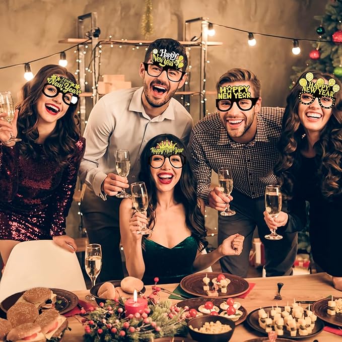 12PCS New Year Glasses, Funny New Years Eve Party Paper Glasses Photo Booth Props 2026 Eyeglasses Frames for NYE Party Supplies Decorations 2026