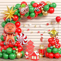 Christmas Balloon Garland Arch Kit, Red Green Gold Balloons with Bell Candy Cane Gingerbread Man Gold Explosion Star Foil Balloons for Christmas Party Decorations New Year Celebration
