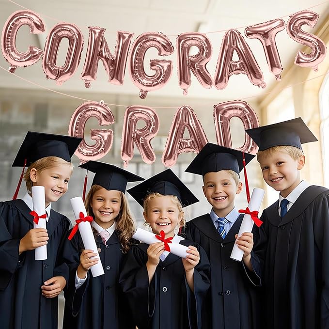 KALOR 16 Inch Rose Gold Congrats Grad Banner Balloons, Rose Gold Congrats Grad Letters Sign, Graduation Decorations 2026 for Graduation Party Decorations 2026