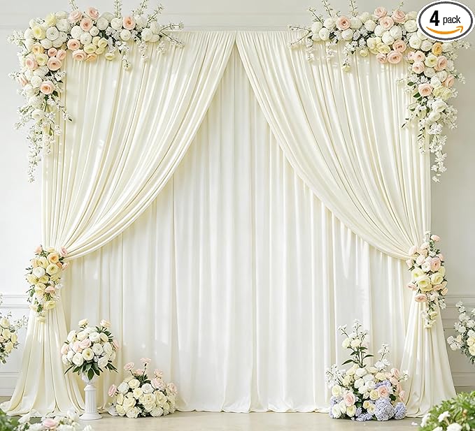 16x10FT Cream White Backdrop Curtain for Wedding Parties, Wrinkle Free Polyester Photography Backdrop Drapes for Wedding Baby Shower Birthday Parties Stage Background Stand Decorations 4x10ft,4 Panels