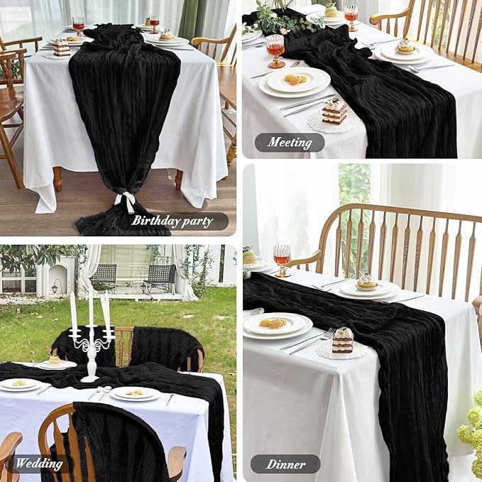 IVAPUPU 6 Pcs Cheesecloth Table Runner - 10ft Black Easter Spring Boho Gauze Black Cheese Cloth Table Runners for Indoor Baby Shower Decoration Wedding Party Garden Decor