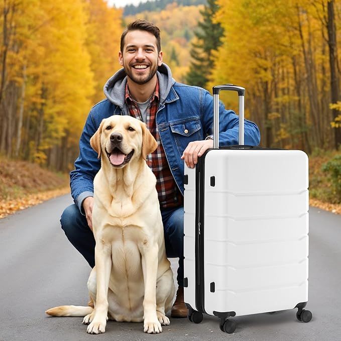 Simple Deluxe 28 Inch Expandable Hardside Carry On with Spinner Wheels & TSA Lock, ABS Hard Shell Lightweight Rolling Luggage Suitcase, White