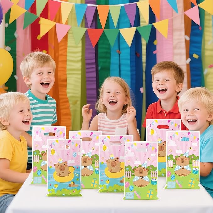 Capy Party Favor Bags - 50Pcs Pink Capy Patterns Goody Candy Treat Bags, Cute Animals Themed Party Decorations for Kids Boys Girls Birthday Baby Shower Animals Events Supplies