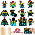 JULMELON Christmas Scratch Art, 36 PCS Christmas Crafts Kits for Kids Rainbow Magic Scratch Paper Cards Xmas Hanging Ornaments Decorations DIY Winter Holiday Party Favors