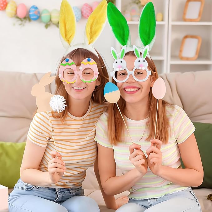 fiintrwa 16PCS Easter Party Glasses Frame Easter Bunny Ears Chick Eggs Glasses Easter Party Decoration Supplies Easter Photo Booth Basket Stuffers for Adults