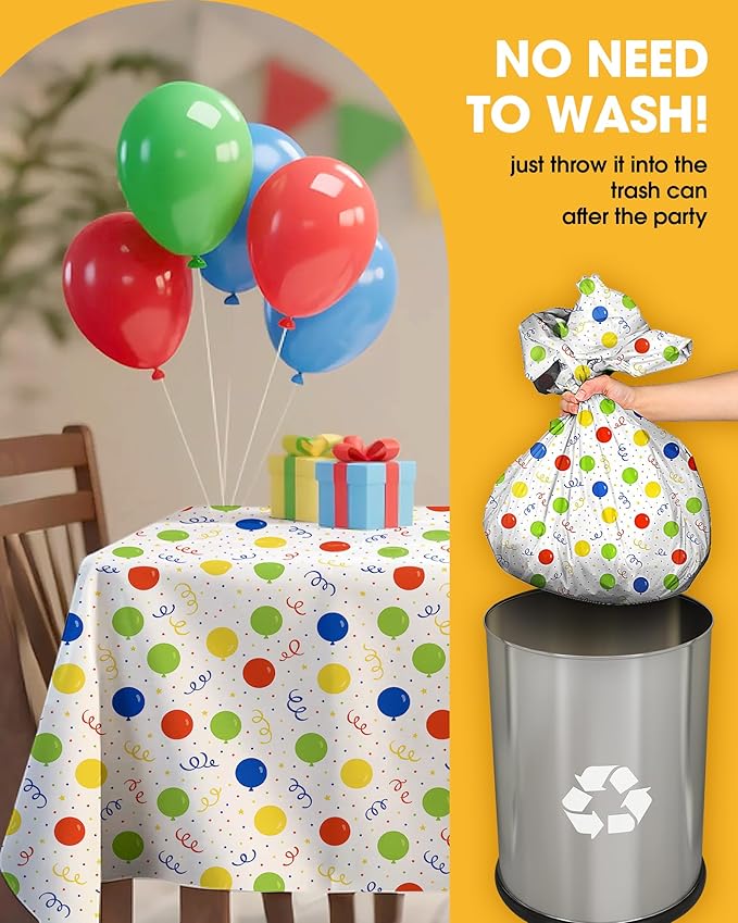 Birthday Balloon Plastic Table Cloth Rectangle Table 4 Pack, 54''×108'' Tablecloth for 6ft Tables, Table Cloth for Disposable Use, Table Cover for Holiday Party, Gathering