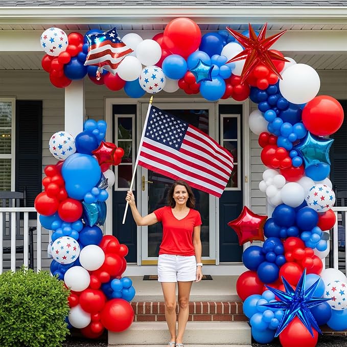 Patriotic balloons Red White and Blue balloon garland arch kit 130+pcs with star print and flag mylar balloon for 4th of july independent day party veterans day decorations