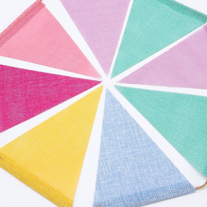 60 Flags Imitated Burlap Pennant Banner - Multicolor Fabric Triangle Rainbow Flag Bunting for Party and Festival Classroom Hanging Decoration