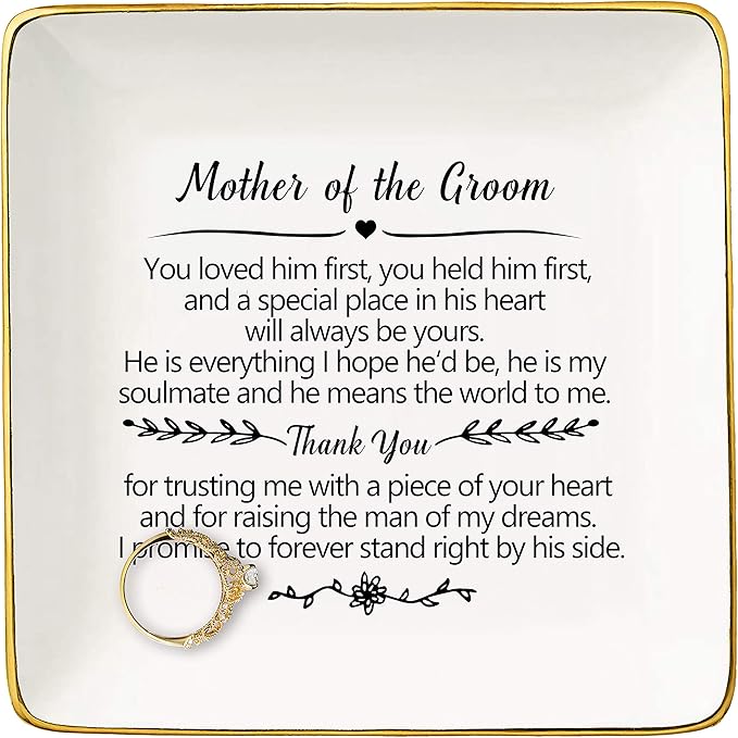 Topthink Gift for Mother of the Groom From Bride-You Loved Him First,You Held Him First-Thank You New Mom - Wedding,Bridal Shower Gift- Ceramic Jewelry Holder Ring Dish Trinket Box Tray