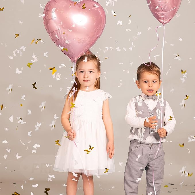 PrimePure Confetti Cannon Party Poppers - Butterfly White Confetti Poppers - 6 Pack - White Paper & Gold Butterfly Pop Gun for Wedding Send Off, Bridal Shower, Graduation, Birthday, Parties