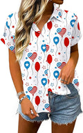 4th of July Shirts Women American Flag Patriotic Shirt Independence Day Short Sleeve Button Down Outfits