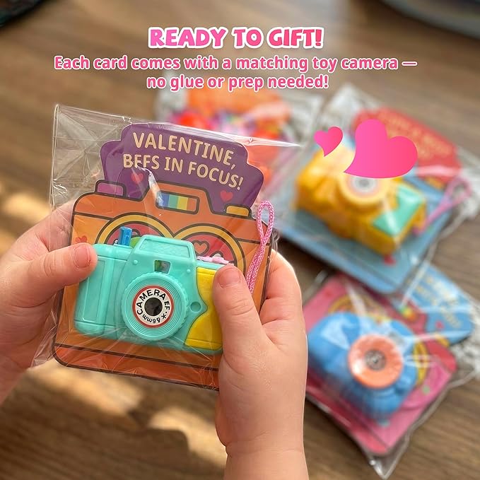 Valentines Day Cards for Kids School – 28 Pack Kids Viewfinder Toy Cameras with Greeting Cards, Classroom Exchange Valentine Gifts for Boys and Girls, Cards + Toys Bulk Set for School Valentine Party