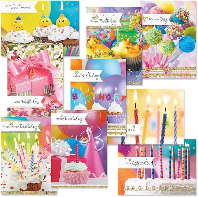 Current Photo Birthday Greeting Card Value Pack – Set of 18 (9 Designs), Large 5 x 7 inches, Envelopes Included