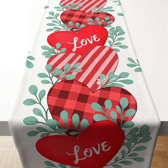 Valentines Day Decorations - Heart Table Runner | Valentines Day Decor Party Supplies Favors - Galentines Day Decorations Holiday Banner for Home Kitchen Office