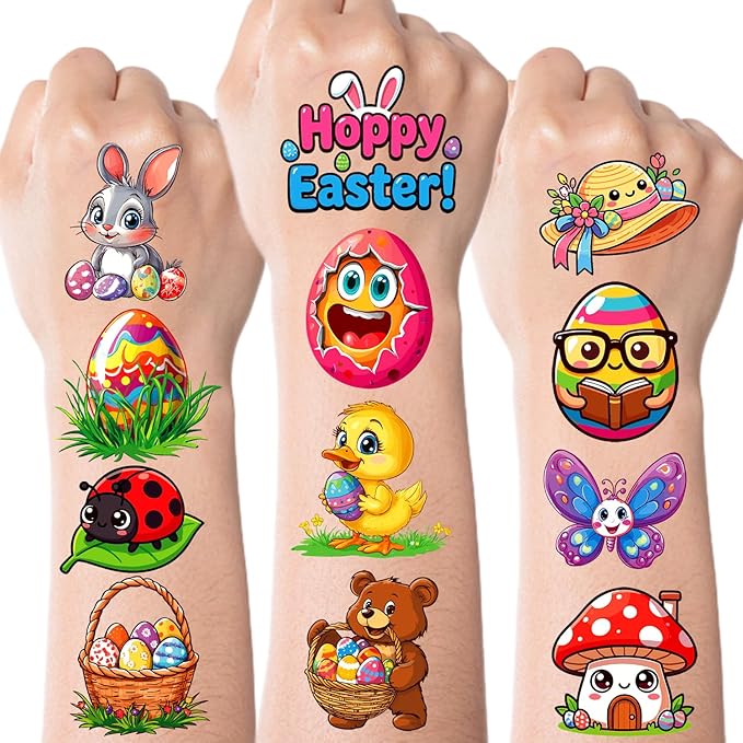 JCFIRE 95 PCS Easter Basket Stuffers, Temporary Tattoos for Kids, Spring Egg Fillers, Cute Bunny Stickers, Easter Party Favors Toys Toddler Teens Boys