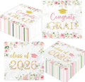 50Pcs Congrats Grad Party Napkins - Floral Graduation Party Decorations Pink Class of 2026 Graduation Paper Napkins for College High School Party Supplies