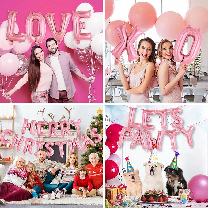 52 Pcs Pink Letter Balloons,16 Inch Foil Alphabet Letter Balloons,Letter A-Z Balloon Banner Custom Phrase Balloon for Birthday Party Wedding Anniversary Decoration (Pink 52pcs)