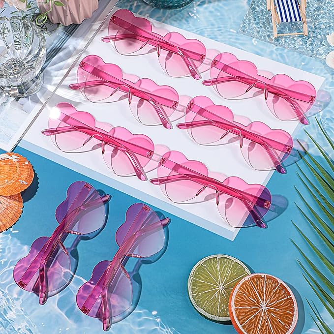 Frienda 8 Pairs Heart Shaped Sunglasses for Women Rimless Heart Glasses Candy Color Sunglasses for Party Favor