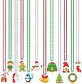 NOVWANG 24 Pcs Christmas Beads, 12 Styles Christmas Metallic Beaded Necklaces Multi Colors Necklaces for Christmas Parade Decorations Christmas Party Favors