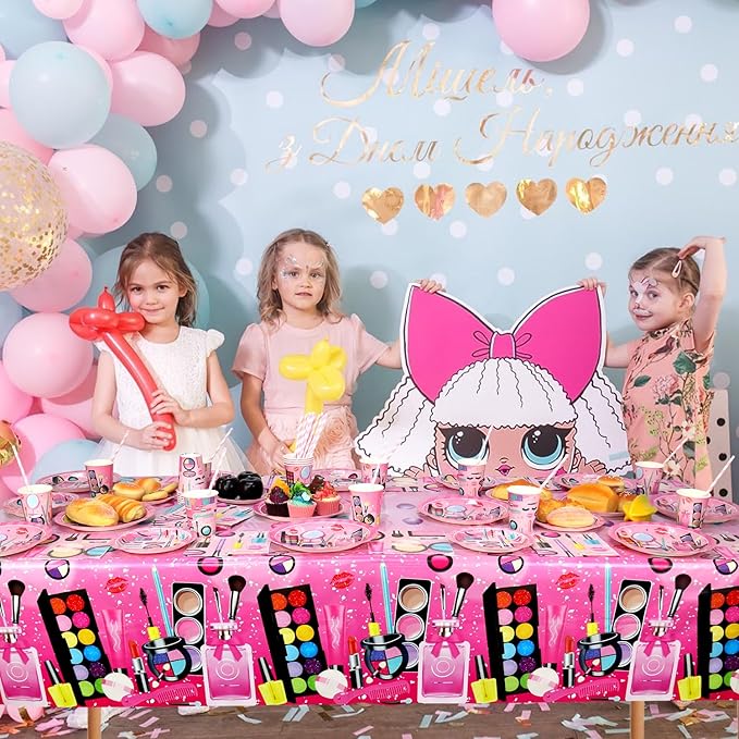 Spa Party Supplies - Makeup Theme Party Tableware - Dinner Plates Desserts Plates Cups Napkins Spa Makeup Tablecover Straws for Girls Women Slumber Pamper Spa Birthday Party Decoration, Serves 20 (20)