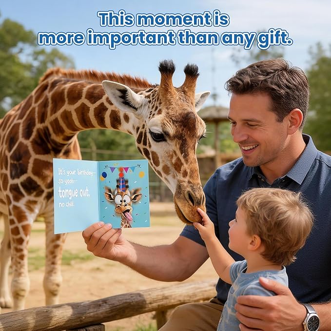 Funny Birthday Cards with Sound & Motion, Musical Shaking Giraffe Interactive Greeting Card for Women Men Kids, Happy Birthday Card with Envelope for Family Friends Coworker, 5.9 x 7.9 in