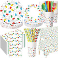 452 Pcs Christmas Party Decorations for 50 Guests, Colorful Christmas Lights Paper Plates Napkins Cups Tablecloth Cutlery Straws Disposable Tableware Set for Xmas Holiday Party Supplies
