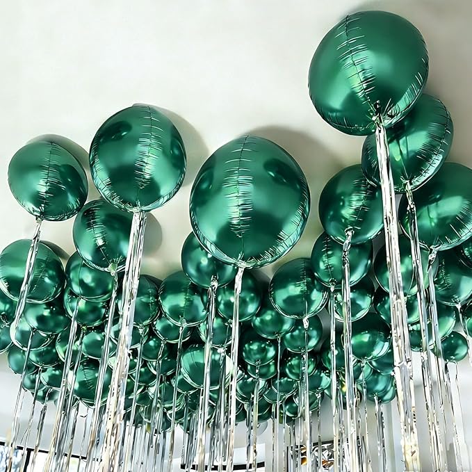 Biapian 12Pcs Emerald Green Round Balloons Foil, 22" 18" 15" 10" 4D Sphere Shaped Ball Balloon, Large Metallic Green Balloons for Wedding Prom Jungle Baby Shower Birthday Party Decorations Backdrop