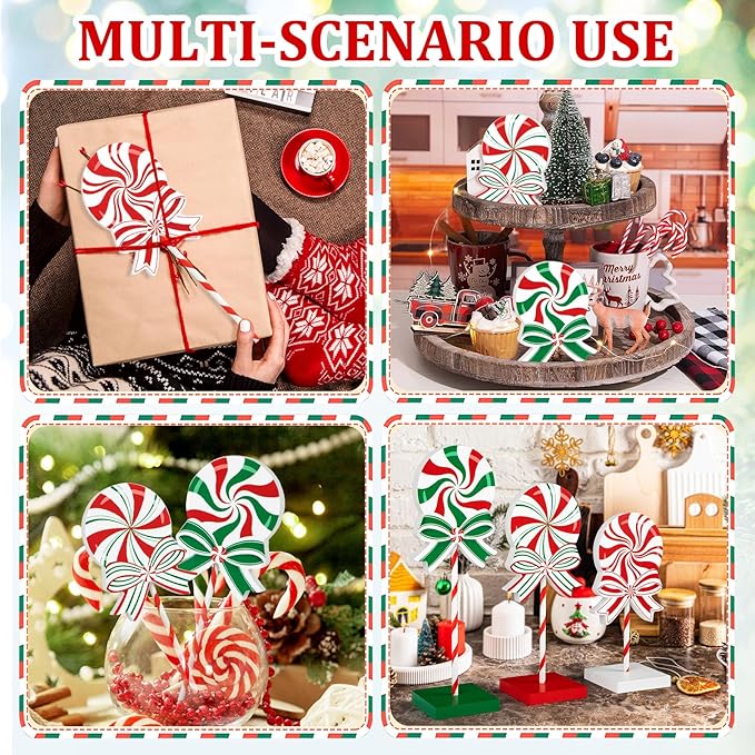 3 Pieces Christmas Table Decorations Wood Candy Set, Red Christmas Tiered Tray Decor,Rustic Candy Table Decorations for Home Tables(Classic)