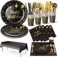 Birthday Party Tableware, 161 Pieces Black Gold Party Supplies, Party Dinnerware Sets Include Paper Plates Napkins Cups Silverware, for Shower Engagement Parties Decoration -20 Serves