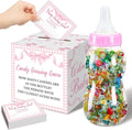 Glenmal 52 Pcs Baby Shower Games Gift Sets Large Baby Bottle for Shower Game Guess How Many Candies Decorations for Gender Reveal (Pink Bow)