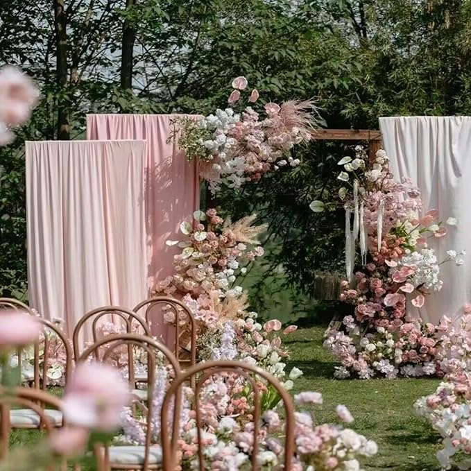 EHLDekol Sheer Chiffon Backdrop Curtains 10ft x 10ft(5ft x 2Panels)， Chiffon Fabric Drapes for Wedding, Long Sheer Curtain for Living Room, Arch Party Stage Decoration (Blush Pink, 120 x 120 Inch)