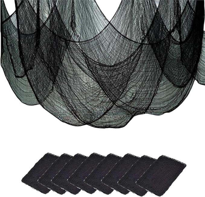 Halloween Creepy Cloth - 8 Pack Black - 76x30 Inch Cotton Gauze Fabric - DIY Spooky Decor for Haunted House,Spider Web,Ghost - Indoor Outdoor Halloween Party Decorations