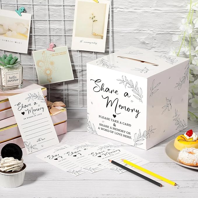 Pajean 50 Pcs Share a Memory Cards for Collections of Life, Memory Cards Box for Guest Ideas Funeral Graduation Wedding Bridal Shower Birthday Anniversary Retirement(White)