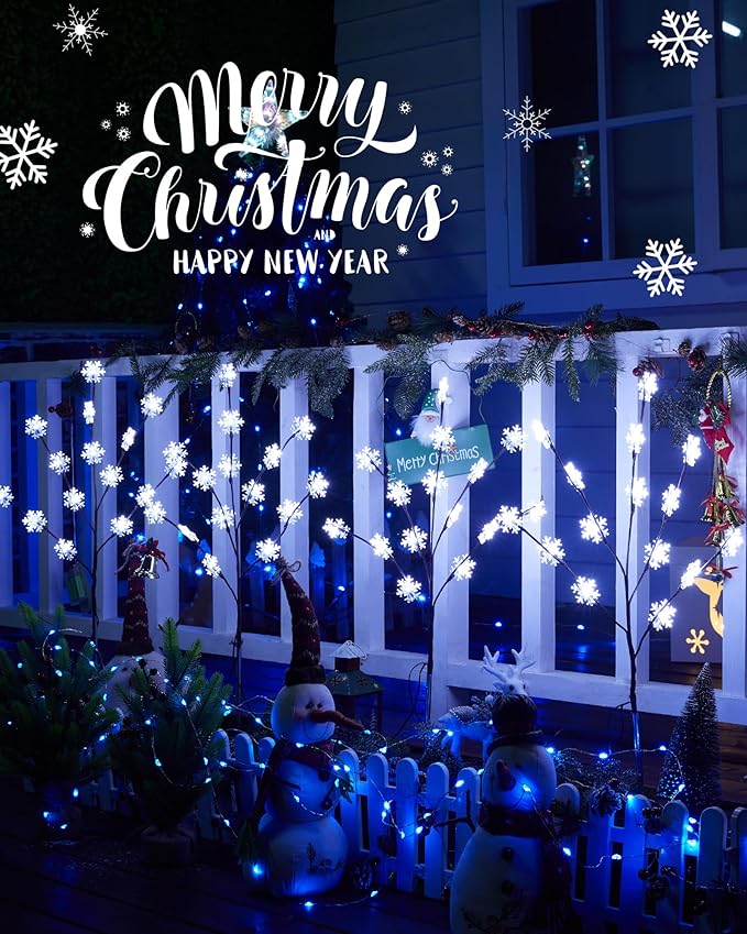 Brightown Snowflake Lights Outdoor Pathway, 4 Packs Lighted Branches Christmas Yard Decor, Small Christmas Tree with Lights, Twig Branch Light Outdoor Christmas Decorations Yard, White