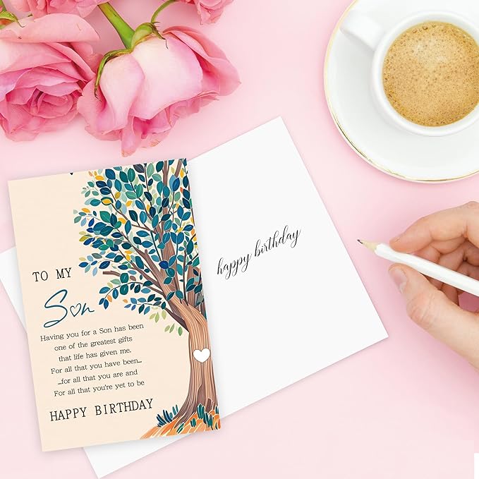 Tree of Life" Birthday Card Birthday Card For Son Adult, To My Son Birthday Greeting Card Gifts, Letters From Mom Dad Parents, Best Bday Gifts Ideas For Boy, Graduation, Holiday, or Any Occasion