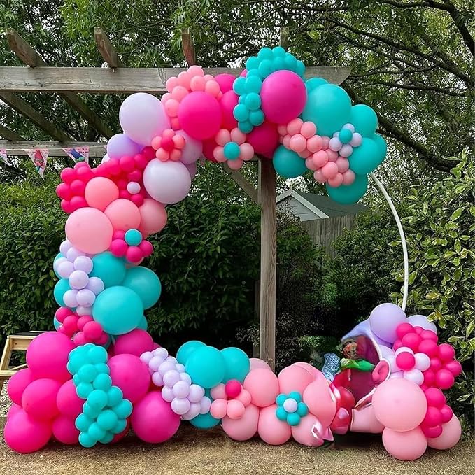 Hot Pink and Teal Balloon Arch Kit, Hot Pink Turquoise Balloon Garland Kit, Rose Red Teal Blue Latex Balloons Different Sizes for Birthday Decorations Wedding Baby Shower Summer Party Supplies