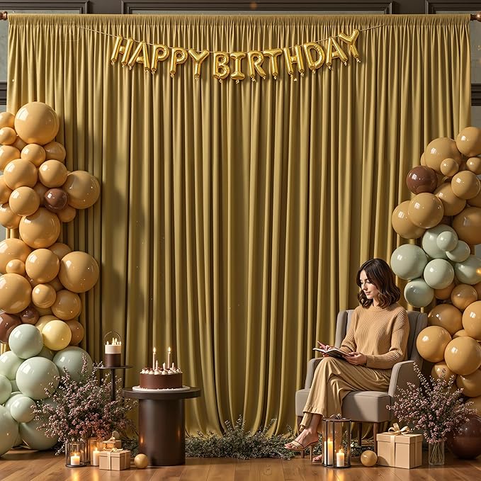 8x10FT Light Brown Backdrop Curtains for Wedding Parties, Wrinkle Free Polyester Photography Backdrop Drapes for Wedding Baby Shower Birthday Parties Stage Background Stand Decorations 4x10ft,2 Panels