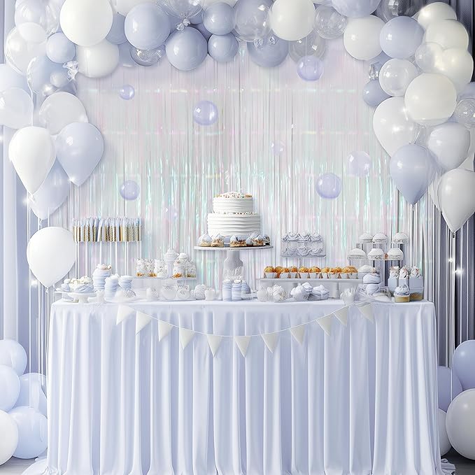 4 Pack White Party Streamers Backdrop Curtains, 3.3x8.2ft Holographic Tinsel Foil Curtain Photo Booth Props for Birthday, Wedding, Holiday Celebration, Bachelorette, Theme Decorations